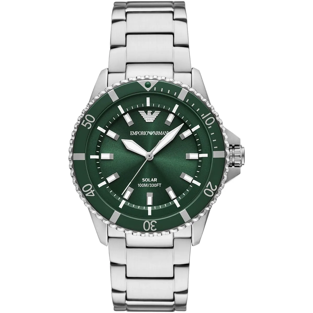 ar11698-emporio-armani-watch-100m-330ft-men-solar-powered-green-dial-metal-stainless-steel-silver-strap-quartz-analog-world-explorer (1) ساعة امبوريو ارماني للرجال AR11698 - الصورة 1