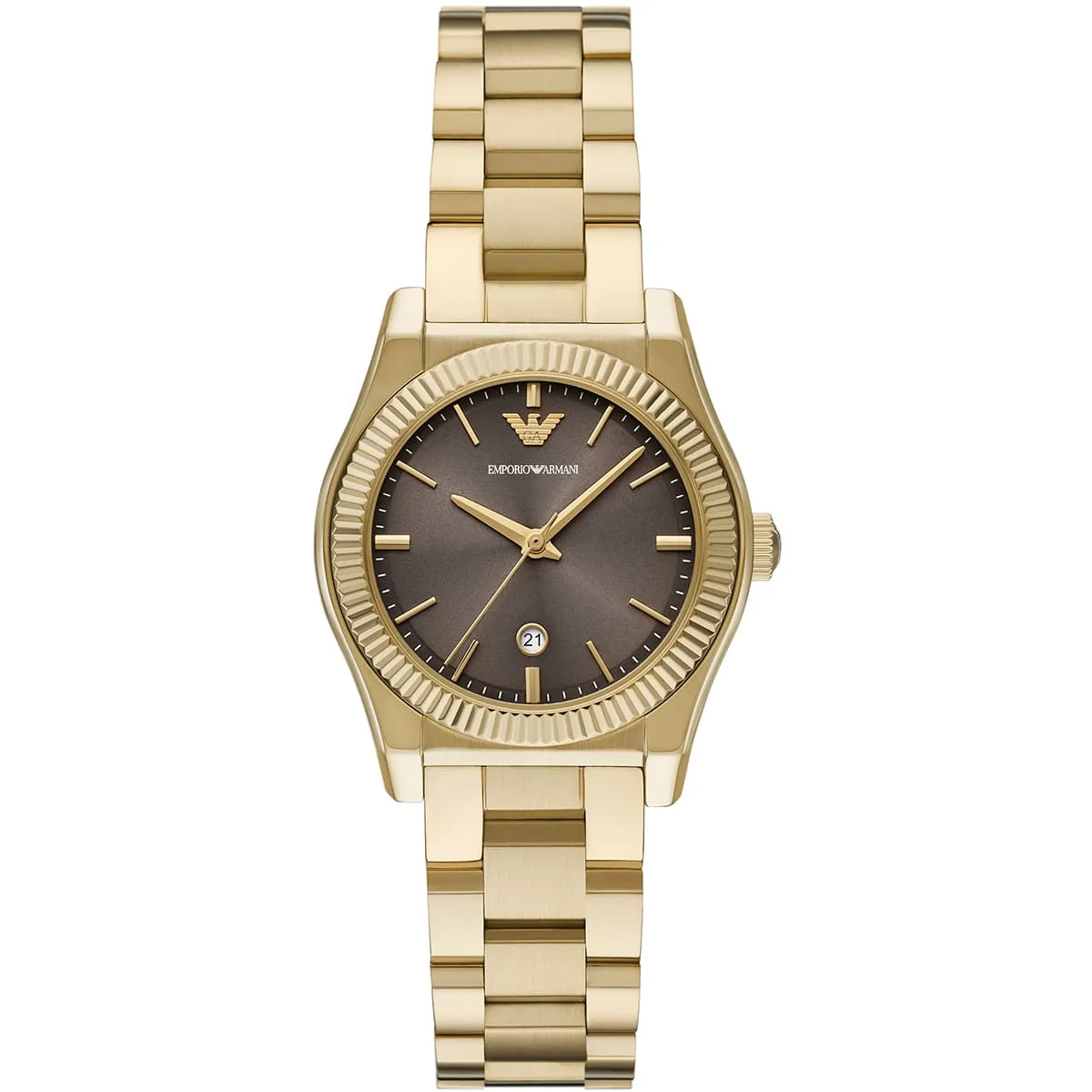 ar11700 emporio armani watch women brown dial metal stainless steel gold strap quartz analog federica