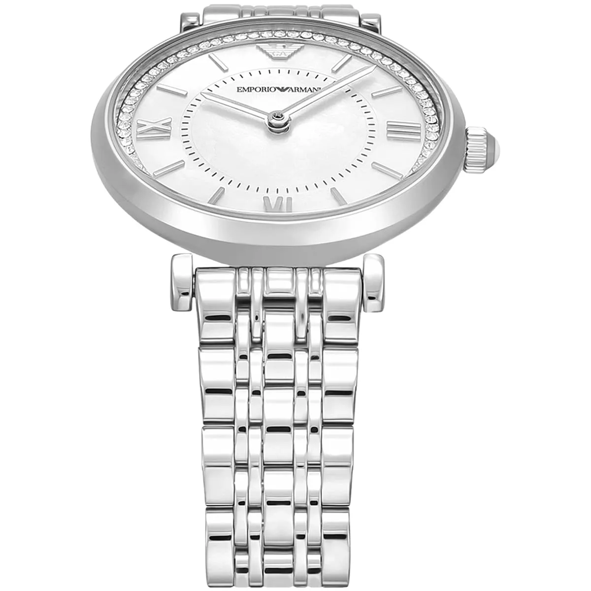 ar11701 emporio armani watch women crystals mother of pearl white dial metal stainless steel silver strap quartz analog gianni t bar 2