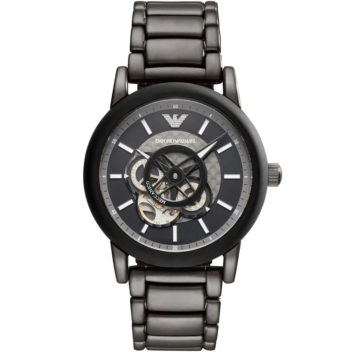 ar60010-emporio-armani-watch-meccanico-men-black-dial-stainless-steel-metal-strap-automatic-analog-luigi ساعة امبوريو ارماني للرجال AR60010 - الصورة 1