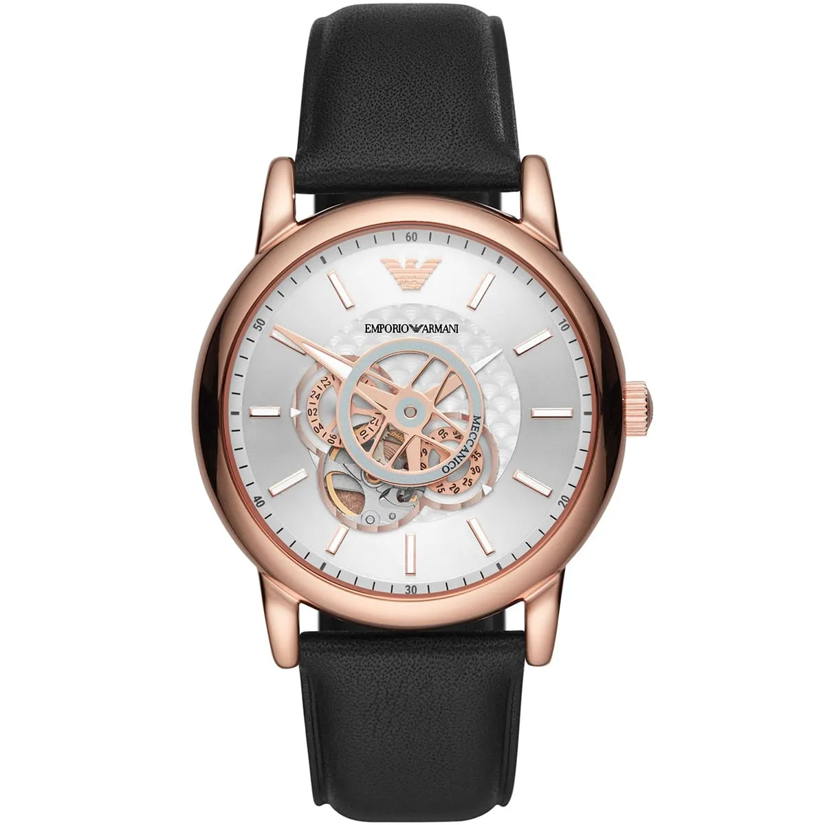 ar60013-emporio-armani-watch-meccanico-men-white-dial-leather-black-strap-automatic-analog-luigi ساعة امبوريو ارماني للرجال AR60013 - الصورة 1