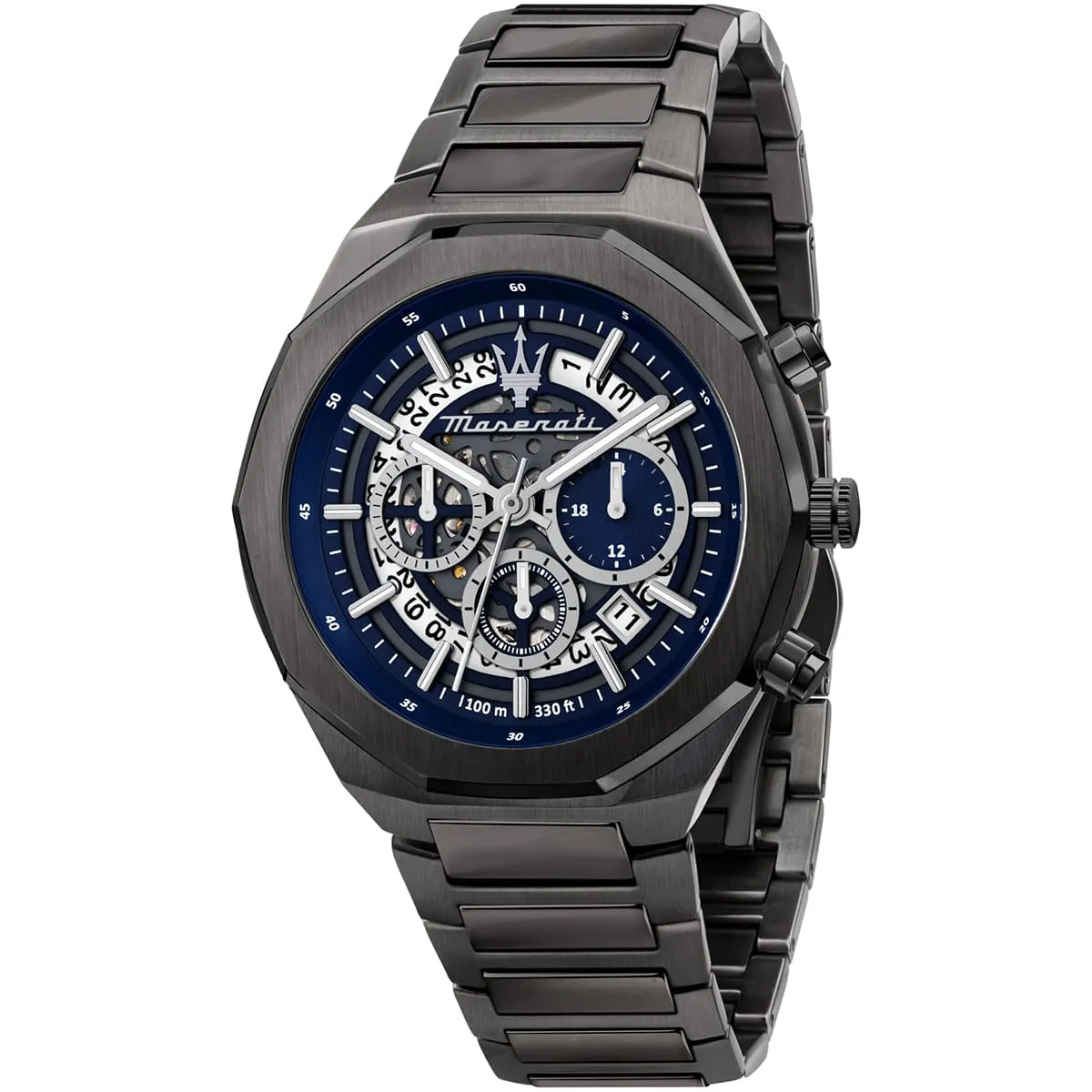 r8873642012 maserati watch men 100m 330ft blue dial metal stainless steel gray strap quartz battery analog chronograph stile