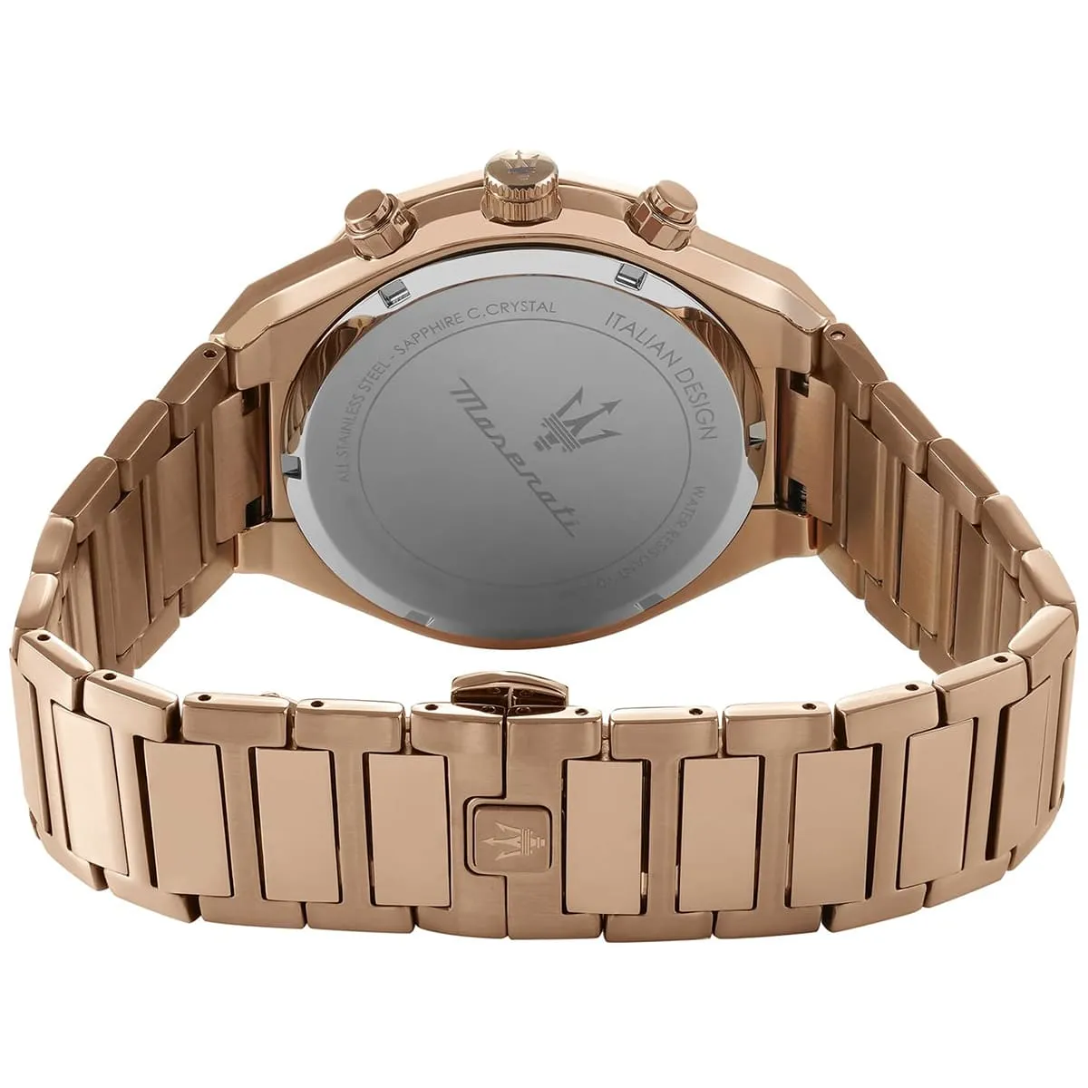 r8873642013 maserati watch men 100m 330ft brown dial metal stainless steel rose gold strap quartz battery analog chronograph stile 2