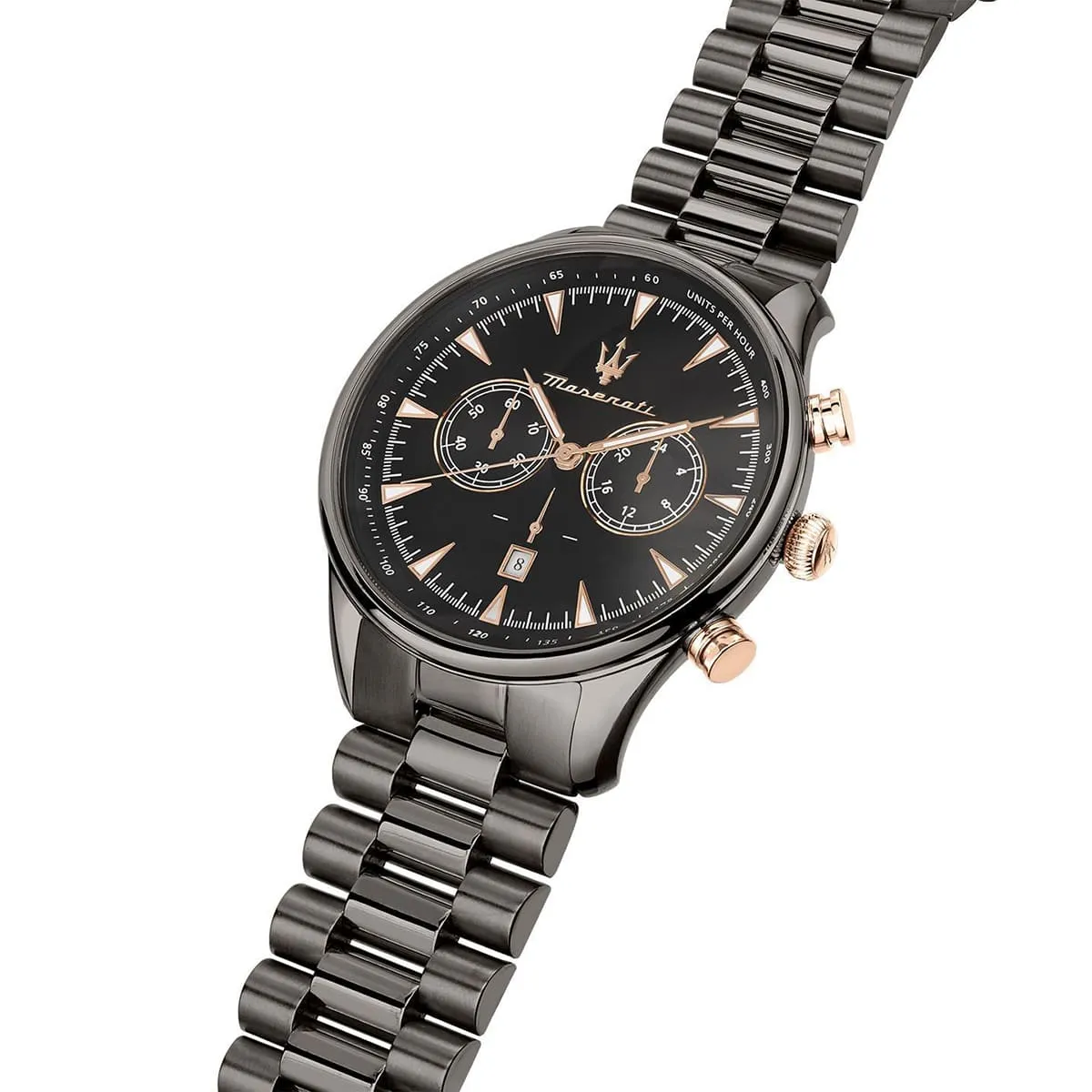 r8873646001 maserati watch men black dial metal stainless steel gray strap quartz battery analog chronograph tradizione 2