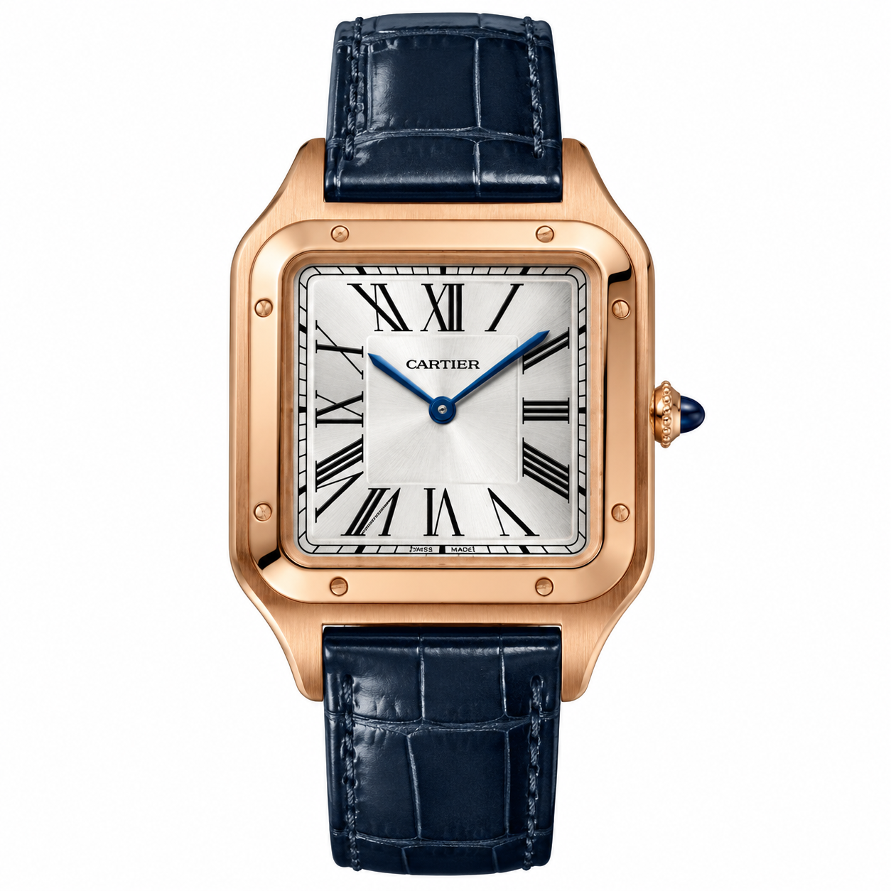 Rose Gold Santos Watch with Blue Strap
