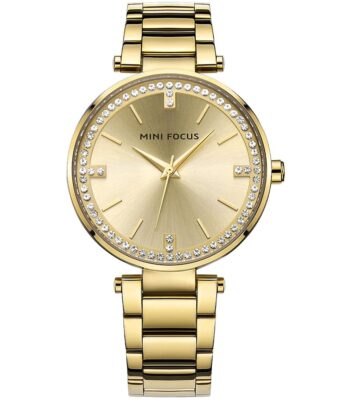mf0031l 01 mini focus watch women gold dial stainless steel strap crystals