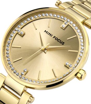 mf0031l 01 mini focus watch women gold dial stainless steel strap crystals 2