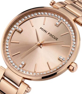 mf0031l 04 mini focus watch women rose gold dial stainless steel strap crystals 2