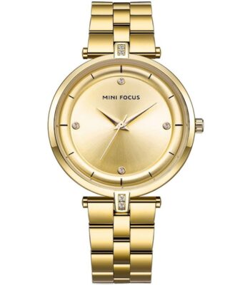 mf0120l 04 mini focus watch women gold dial stainless steel strap