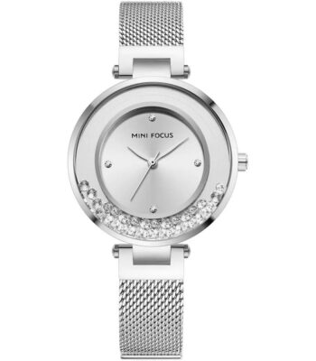 mf0254l 01 mini focus watch women silver dial stainless steel strap mesh crystal