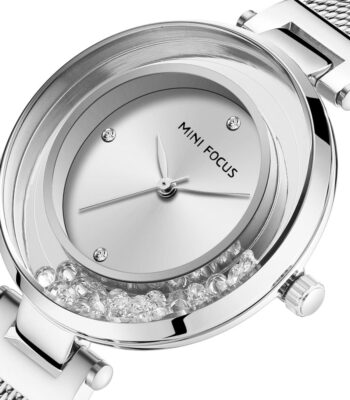 mf0254l 01 mini focus watch women silver dial stainless steel strap mesh crystal 2