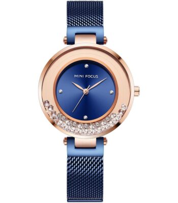 mf0254l 04 mini focus watch women blue dial stainless steel strap mesh crystal