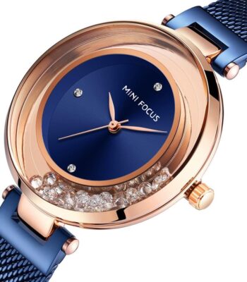 mf0254l 04 mini focus watch women blue dial stainless steel strap mesh crystal 2