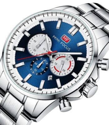 mf0469g 01 mini focus watch men chronograph blue dial silver stainless steel strap 2