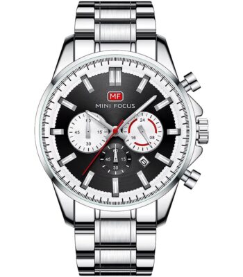 mf0469g 02 mini focus watch men chronograph black dial silver stainless steel strap
