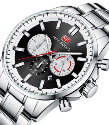 mf0469g 02 mini focus watch men chronograph black dial silver stainless steel strap 2