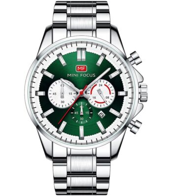 mf0469g 03 mini focus watch men chronograph green dial silver stainless steel strap
