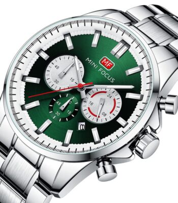 mf0469g 03 mini focus watch men chronograph green dial silver stainless steel strap 2