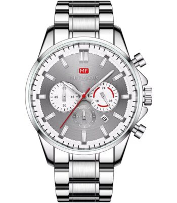 mf0469g 04 mini focus watch men chronograph grey dial silver stainless steel strap