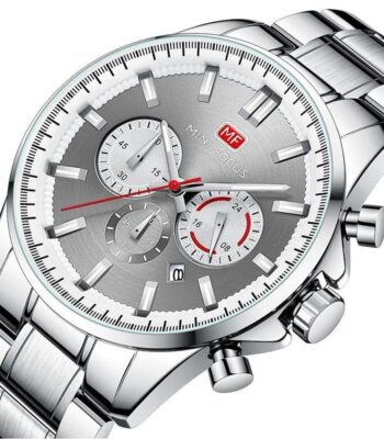 mf0469g 04 mini focus watch men chronograph grey dial silver stainless steel strap 2