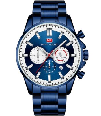 mf0469g 05 mini focus watch men chronograph blue dial stainless steel strap