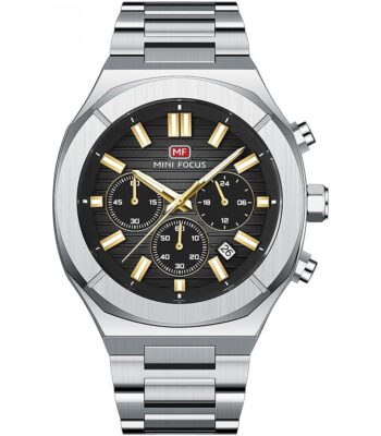 mf0612g 04 mini focus watch men chronograph black dial silver stainless steel strap
